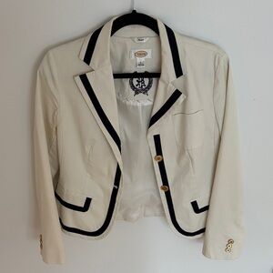 Vintage Talbots Women's Cream Blazer with Navy Trim